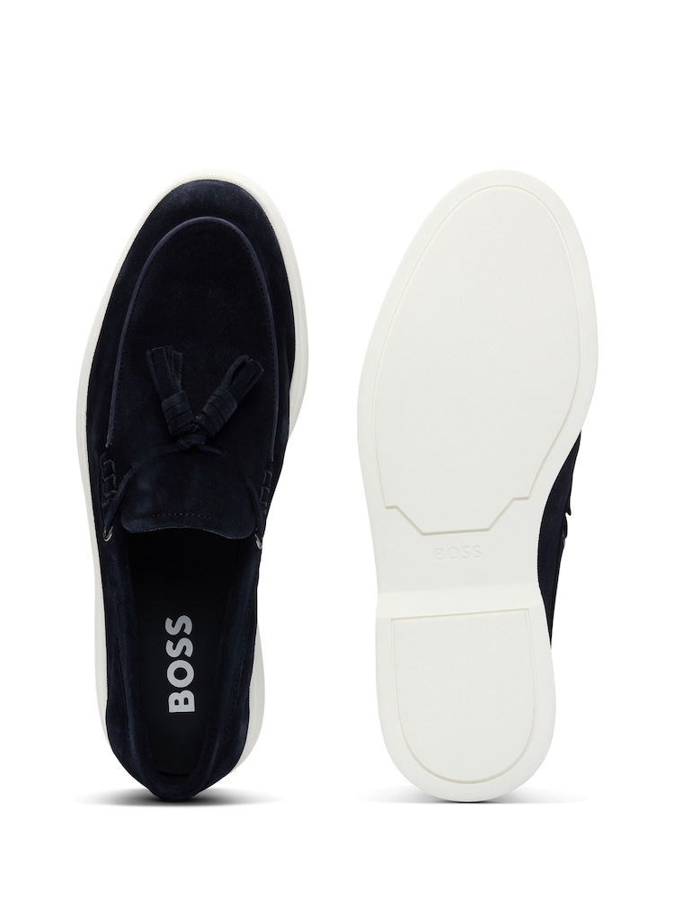 BOSS Blue Suede Slip-On Loafers With Tassel Trim - Image 5 of 5