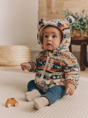 Blue/ Orange Print Baby Cosy Fleece Jacket with 3d Ears (0mths-2yrs) - Image 1 of 10