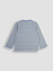 JoJo Maman Bébé Blue Stripe Construction Vehicles Long Sleeve Button Shoulder Striped Appliqué Top - Image 2 of 3
