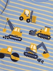 JoJo Maman Bébé Blue Stripe Construction Vehicles Long Sleeve Button Shoulder Striped Appliqué Top - Image 3 of 3