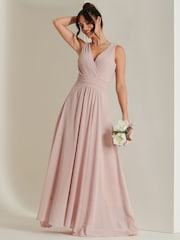 Jolie Moi Dusky Pink Pleated Bodice Chiffon Maxi Dress - Image 1 of 6
