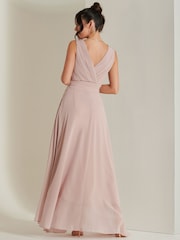 Jolie Moi Dusky Pink Pleated Bodice Chiffon Maxi Dress - Image 2 of 6