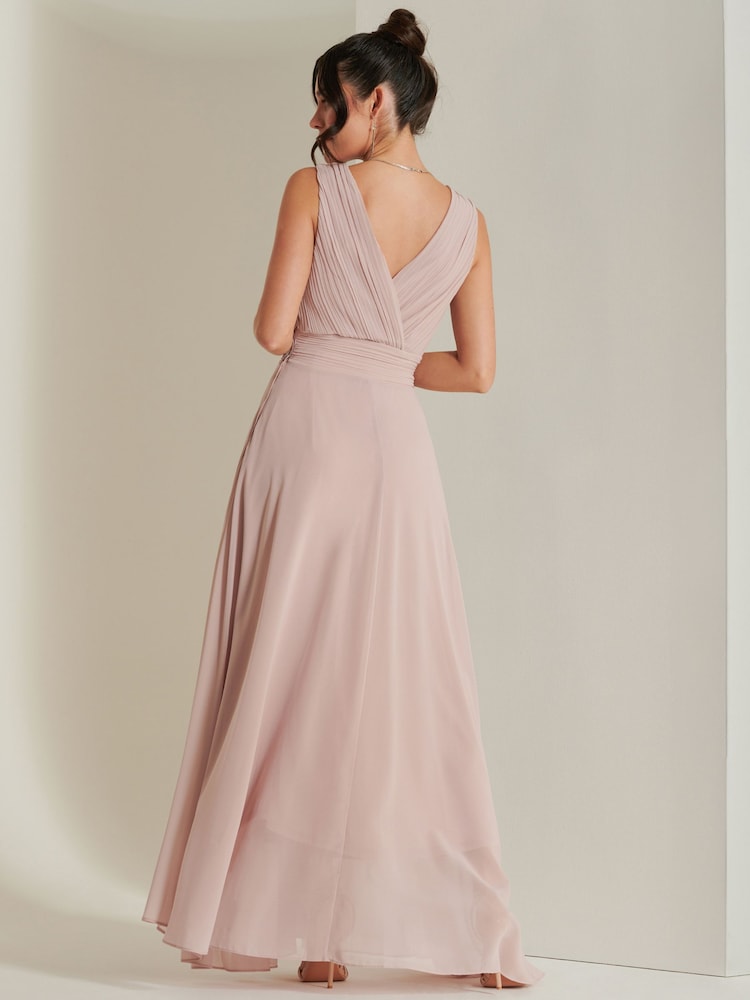 Jolie Moi Dusky Pink Pleated Bodice Chiffon Maxi Dress - Image 2 of 6
