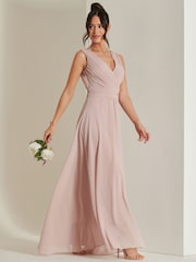 Jolie Moi Dusky Pink Pleated Bodice Chiffon Maxi Dress - Image 3 of 6