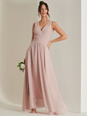 Jolie Moi Dusky Pink Pleated Bodice Chiffon Maxi Dress - Image 4 of 6