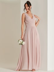 Jolie Moi Dusky Pink Pleated Bodice Chiffon Maxi Dress - Image 5 of 6
