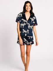 Chelsea Peers Blue Curve Satin Zebra Print  Short Pyjama Set - Image 1 of 5