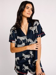 Chelsea Peers Blue Curve Satin Zebra Print  Short Pyjama Set - Image 3 of 5