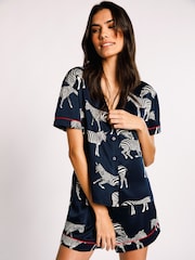 Chelsea Peers Blue Curve Satin Zebra Print  Short Pyjama Set - Image 4 of 5