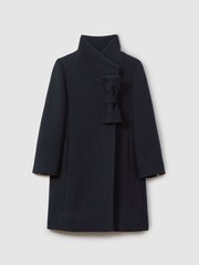 Reiss Navy Keri 4-9 yrs Wool Blend Funnel Neck Bow Coat - Image 2 of 4