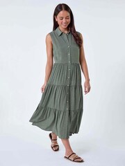 Roman Green Polka Dot Midi Shirt Dress - Image 1 of 5