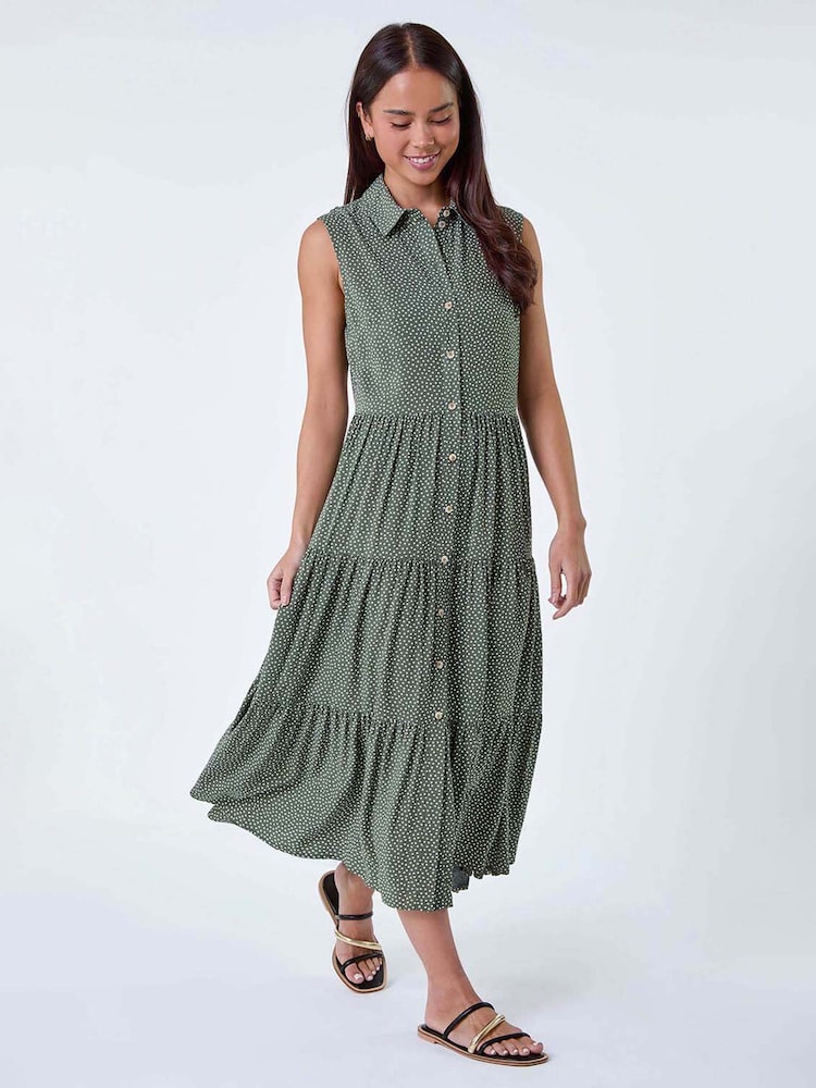 Roman Green Polka Dot Midi Shirt Dress - Image 1 of 5