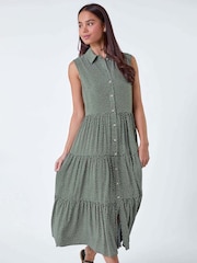 Roman Green Polka Dot Midi Shirt Dress - Image 2 of 5