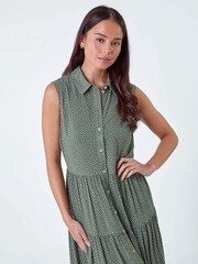 Roman Green Polka Dot Midi Shirt Dress - Image 4 of 5
