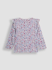 JoJo Maman Bébé Purple 2-Pack Ditsy Floral & Stripe Frill Tops - Image 2 of 5