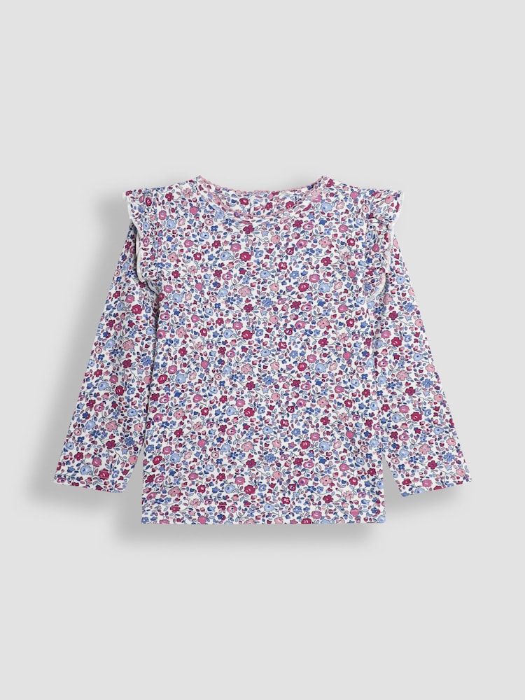 JoJo Maman Bébé Purple 2-Pack Ditsy Floral & Stripe Frill Tops - Image 2 of 5