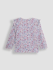 JoJo Maman Bébé Purple 2-Pack Ditsy Floral & Stripe Frill Tops - Image 3 of 5