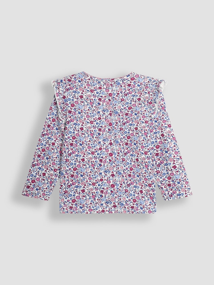 JoJo Maman Bébé Purple 2-Pack Ditsy Floral & Stripe Frill Tops - Image 3 of 5