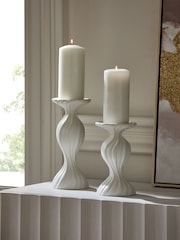 White Ceramic Pleat Pillar Candle Holder - Image 2 of 5