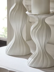 White Ceramic Pleat Pillar Candle Holder - Image 3 of 5