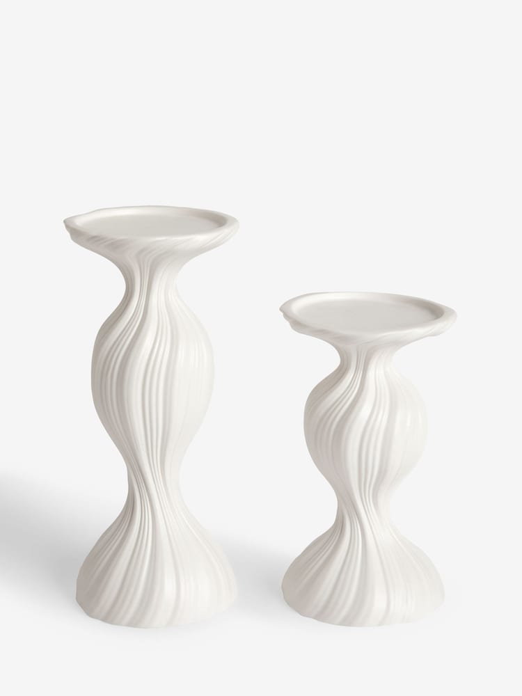 White Ceramic Pleat Pillar Candle Holder - Image 4 of 5
