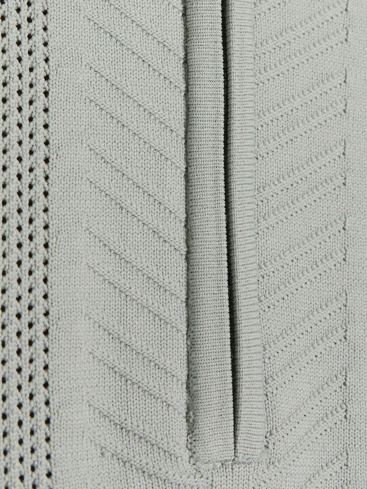 River Island Grey Muscle Fit Long Sleeve Texture Polo Knit T-Shirt - Image 4 of 4