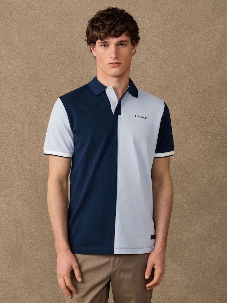 Hackett Blue Heritage Number Half-Placket Polo Shirt - Image 1 of 8 Hackett Blue Heritage Number Half-Placket Polo Shirt - Image 1 of 8