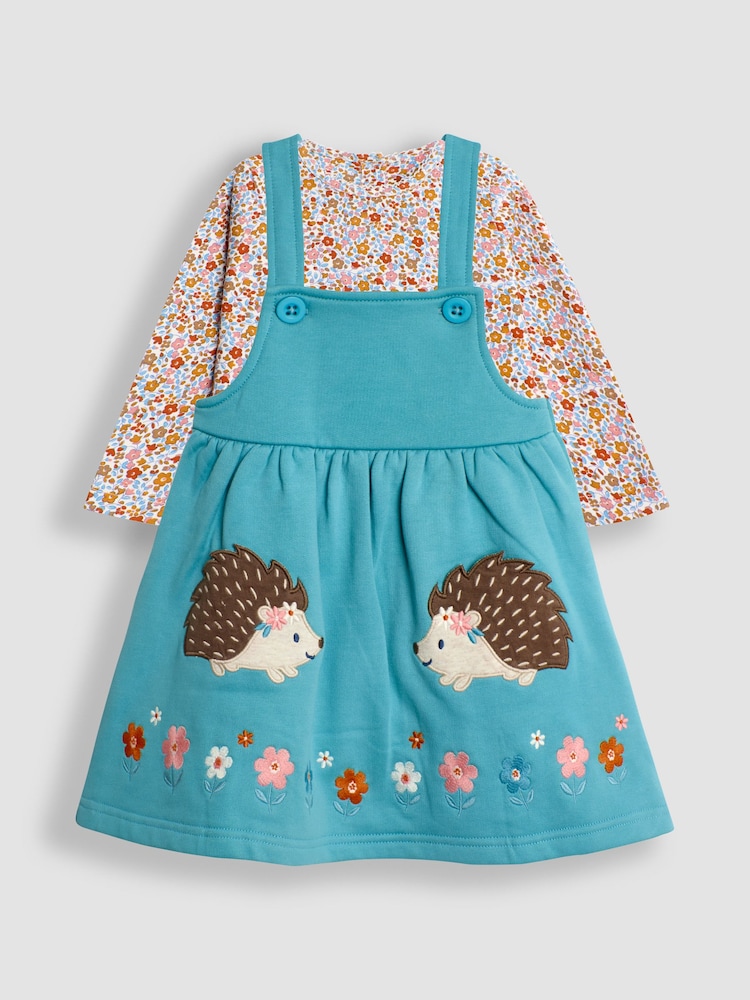 JoJo Maman Bébé Duck Egg Appliqué Pinafore Dress & Top Set - Image 1 of 6