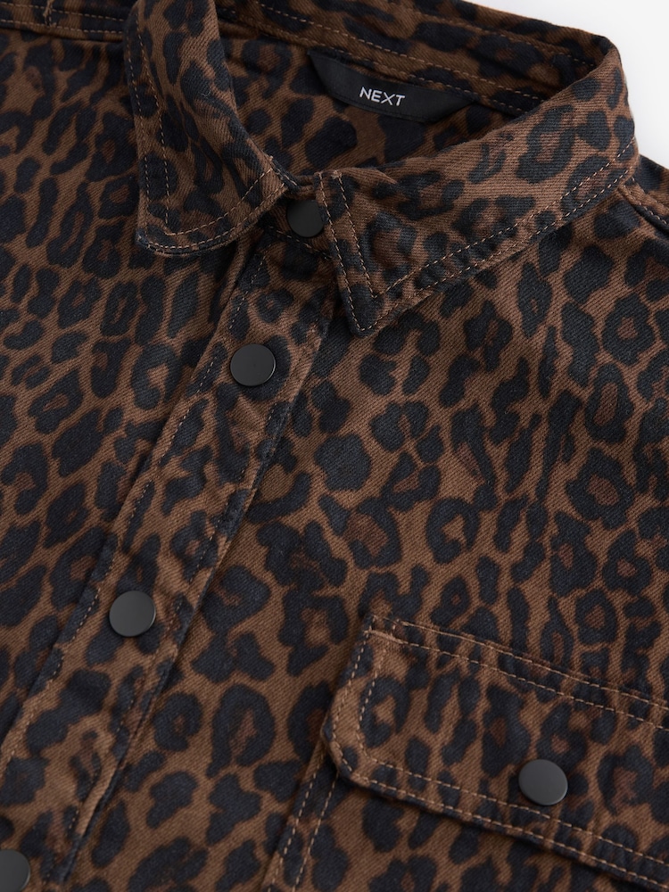 Leopard Print Print Oversized Denim 100% Cotton Shirt - Image 10 of 10 Leopard Print Print Oversized Denim 100% Cotton Shirt - Image 10 of 10