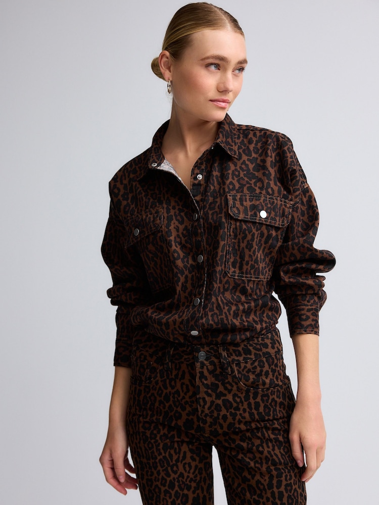Leopard Print Print Oversized Denim 100% Cotton Shirt - Image 2 of 10 Leopard Print Print Oversized Denim 100% Cotton Shirt - Image 2 of 10