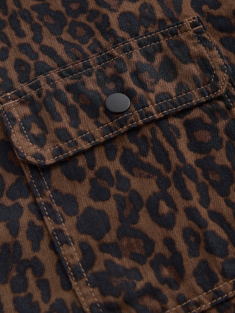 Leopard Print Print Oversized Denim 100% Cotton Shirt - Image 6 of 10