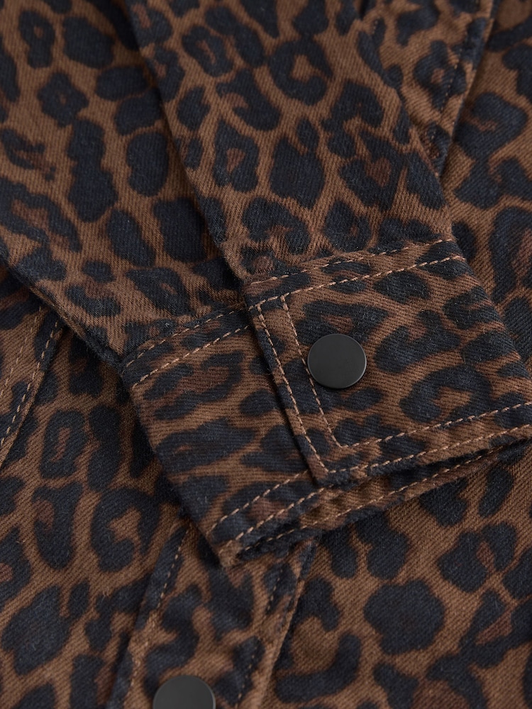 Leopard Print Print Oversized Denim 100% Cotton Shirt - Image 7 of 10