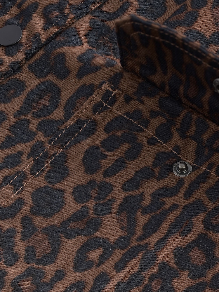 Leopard Print Print Oversized Denim 100% Cotton Shirt - Image 9 of 10