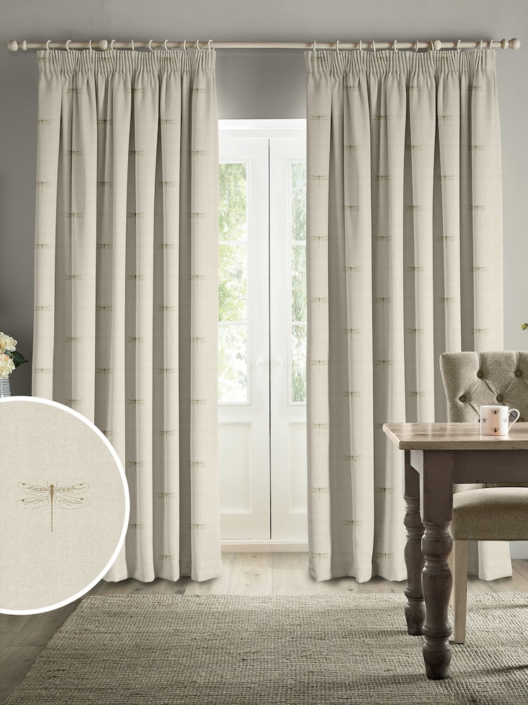 Sophie Allport Neutral Gold Vector Dragonfly Made to Measure 100% Cotton Curtains - Image 1 of 6