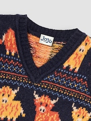 JoJo Maman Bébé Navy Blue Highland Cow Knit Tank Top - Image 3 of 3