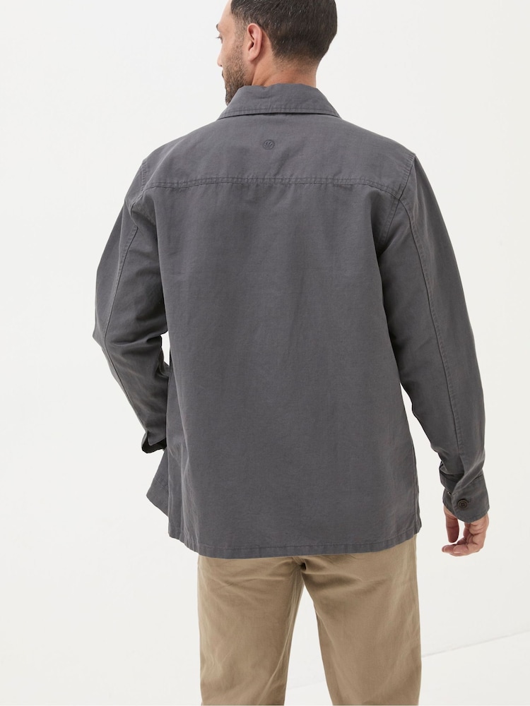 FatFace Grey Cotton Linen Worker Jacket - Image 2 of 5 FatFace Grey Cotton Linen Worker Jacket - Image 2 of 5