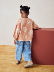 Peach Pink Flower 100% Cotton Long Sleeve Textured Top (3mths-7yrs) - Image 3 of 7