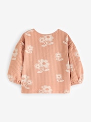 Peach Pink Flower 100% Cotton Long Sleeve Textured Top (3mths-7yrs) - Image 6 of 7