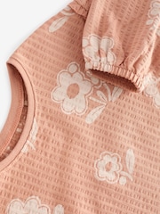 Peach Pink Flower 100% Cotton Long Sleeve Textured Top (3mths-7yrs) - Image 7 of 7