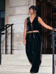 Black Velvet Wide Leg Trousers - Image 1 of 7