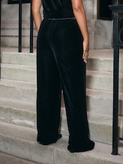 Black Velvet Wide Leg Trousers - Image 2 of 7