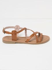 FatFace Daphne Brown Braided Leather Sandals - Image 1 of 3