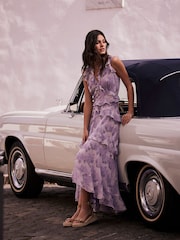 Mint Velvet Purple Floral Ruffle Maxi Dress - Image 1 of 4