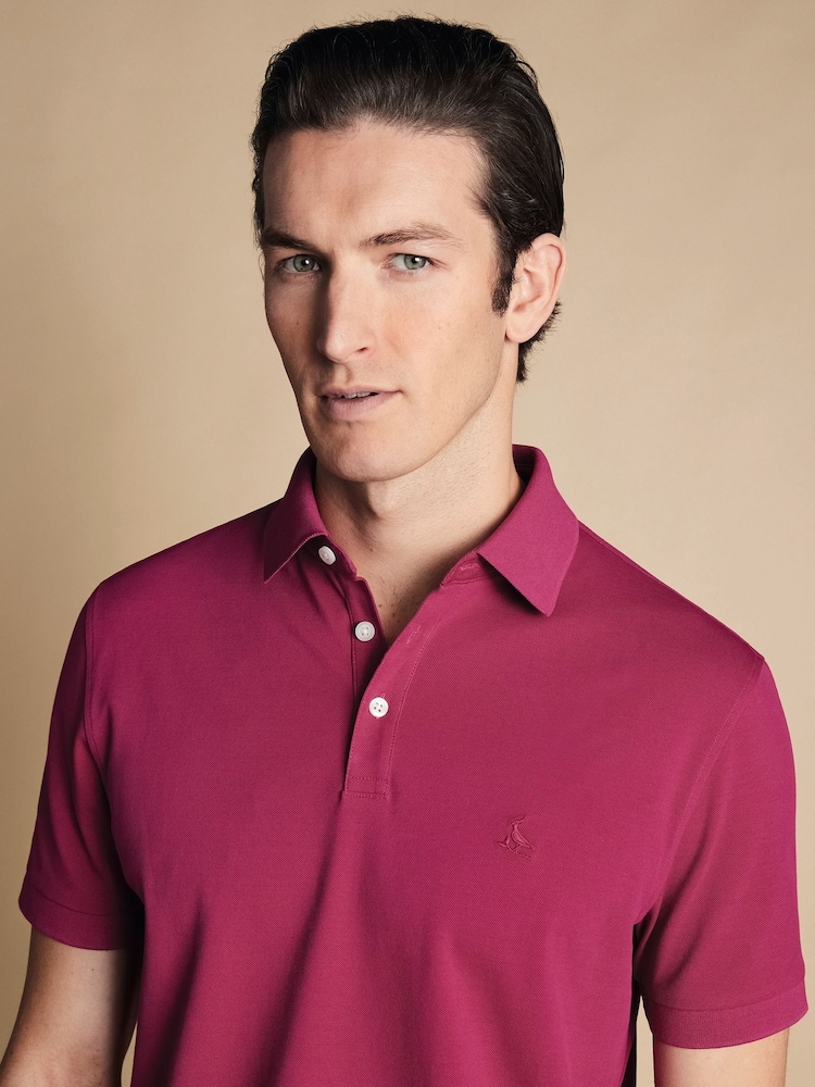 Charles Tyrwhitt Pink Short Sleeve Cotton Stretch Pique Polo T-Shirt - Image 2 of 5