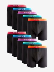 Black Bright Orange/Blue Ombre Waistband 10 pack Sports Longer Length A-Front Boxers - Image 1 of 1