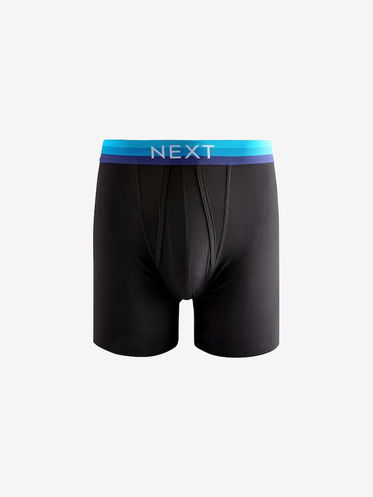 Black Bright Orange/Blue Ombre Waistband 10 pack Sports Longer Length A-Front Boxers - Image 4 of 9