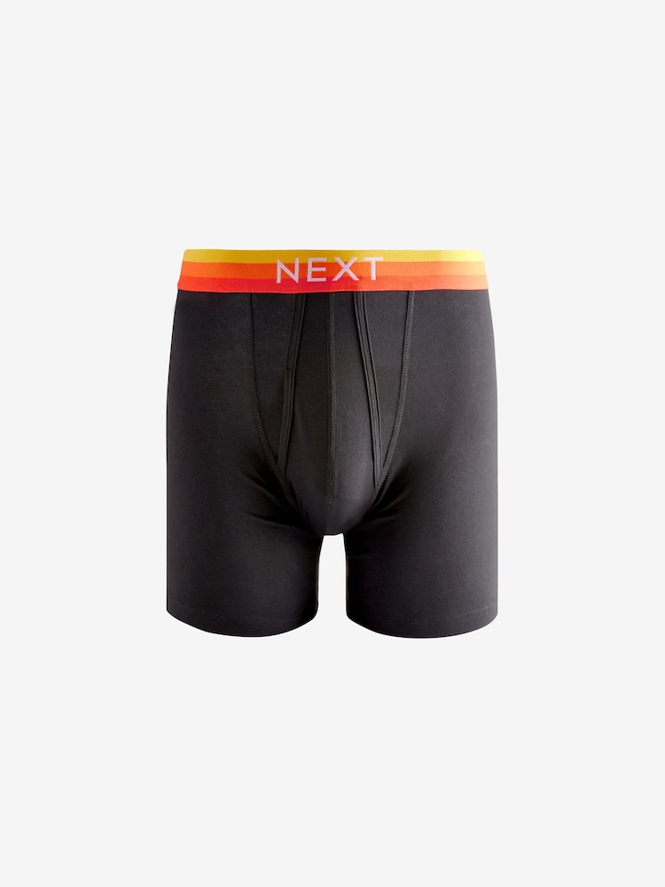 Black Bright Orange/Blue Ombre Waistband 10 pack Sports Longer Length A-Front Boxers - Image 6 of 9