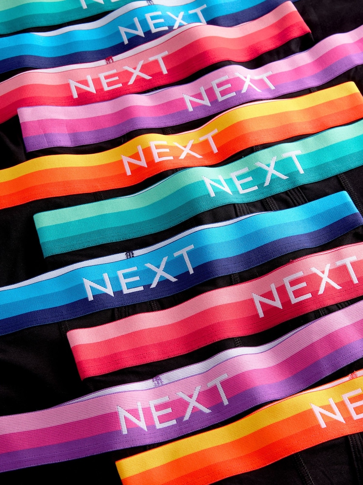 Black Bright Orange/Blue Ombre Waistband 10 pack Sports Longer Length A-Front Boxers - Image 9 of 9