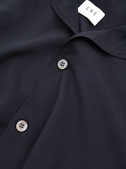Reiss Navy Valbonne Reiss | Ché Cuff Detail Cuban Collar Shirt - Image 4 of 5