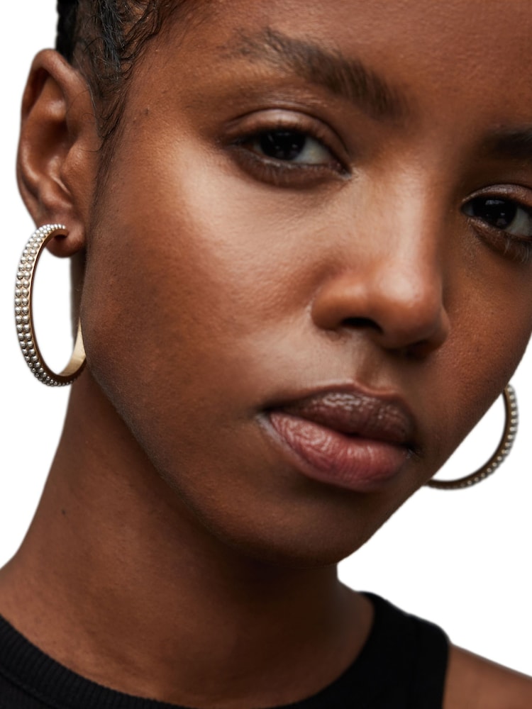 AllSaints Gold Stone Pearl Hoop Earrings - Image 1 of 3